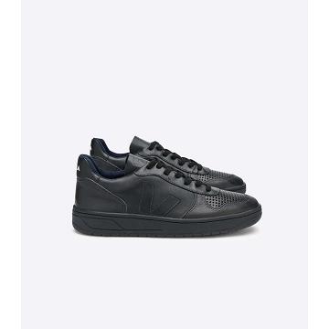 Women's Veja V-10 LEATHER Sneakers Black | ZA 648GSO